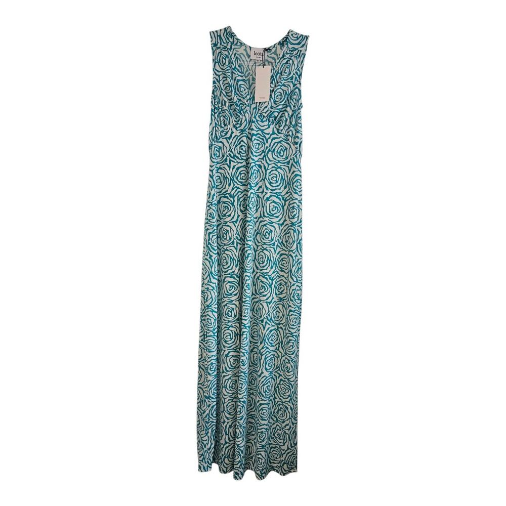 Leota NWT Maxi Dress XS Sleeveless Floral Teal White V-Neck USA